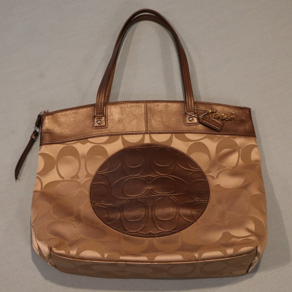 Coach Signature Tan and Brown #18835 Leather Tote Bag